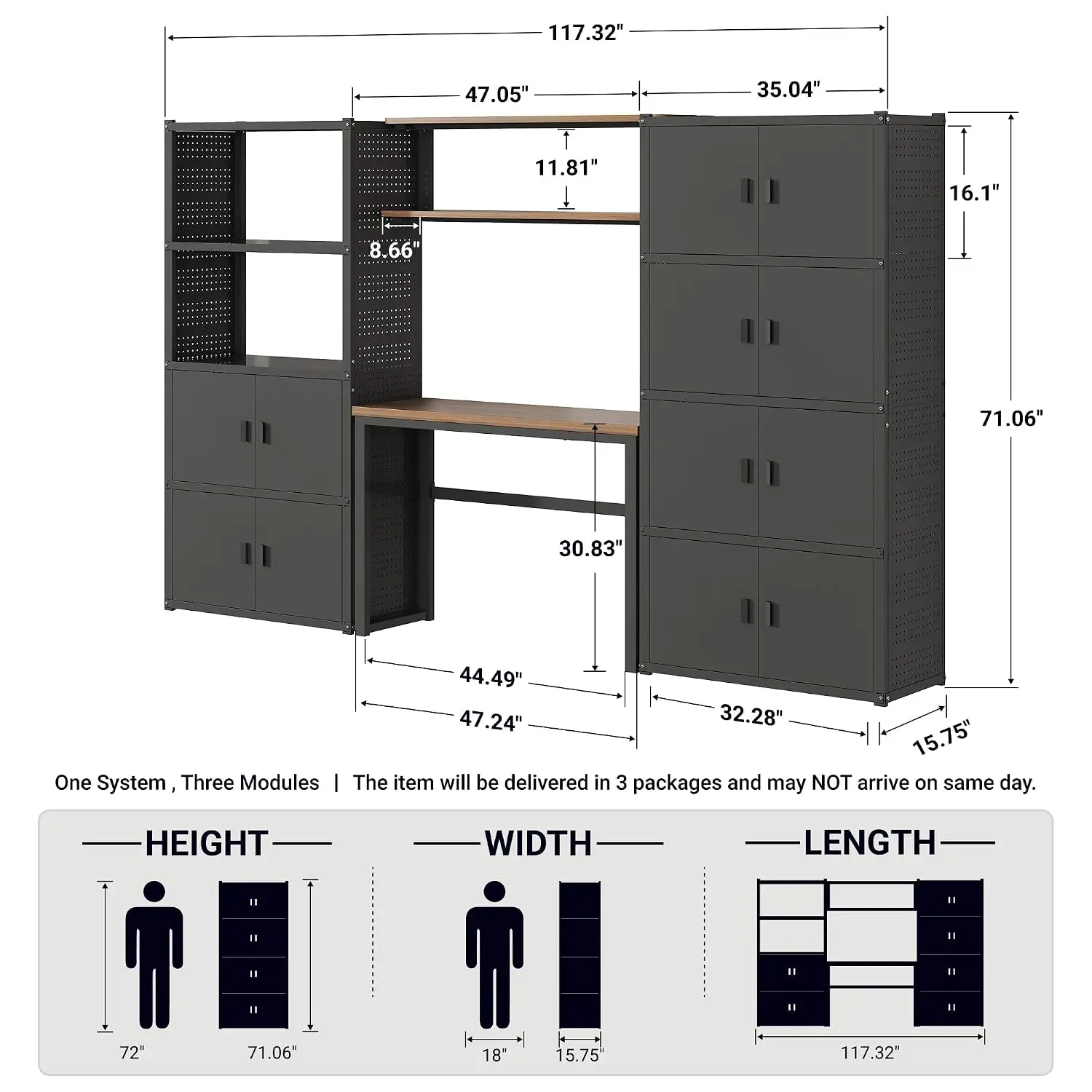 Garage Storage Cabinet with Workbench & Pegboard, Wall-Mounted Tool Organizer, Steel, Customized
