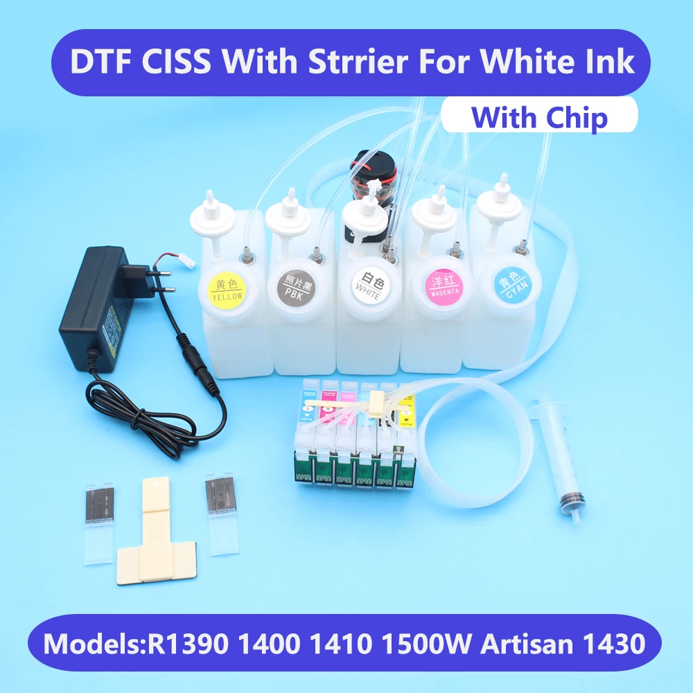 DTF CISS For Epson R1390 1400 1500W 1410 1430 Direct To Film White Ink Tank With Stirrer Mixer Continuous Ink Supply System