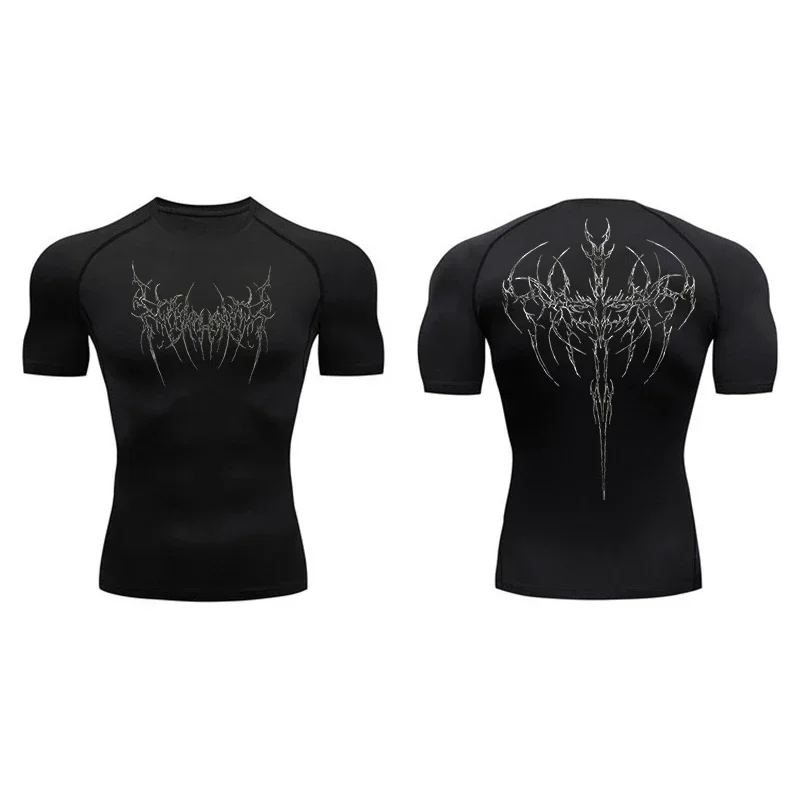 Bedruckte Kompressions-Shirts für Herren, Athletische Schnelltrocknende T-Shirts, Tops für Fitness-Workout, Rashguards, Baselayer Unterhemden