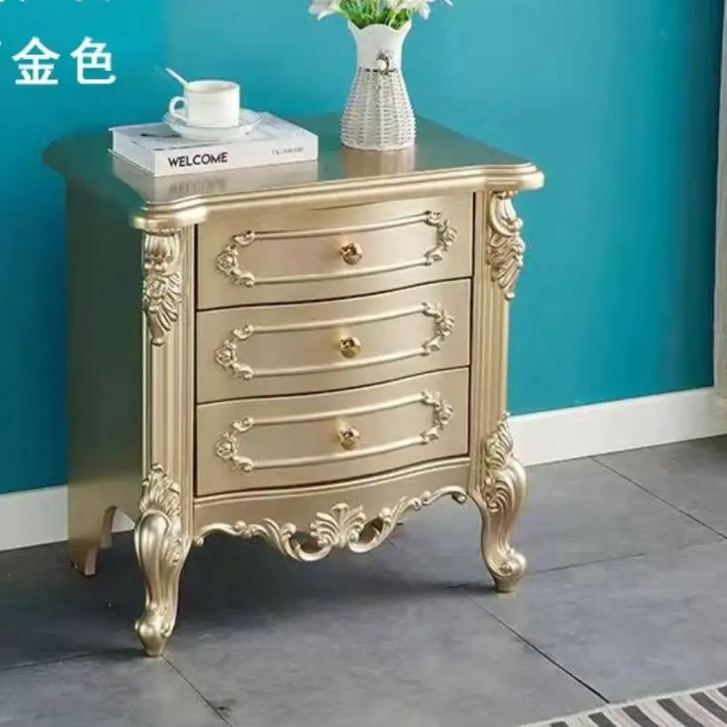For solid wood bedside table baking paint European customization and three pumping storage bedside bedroom cabinet