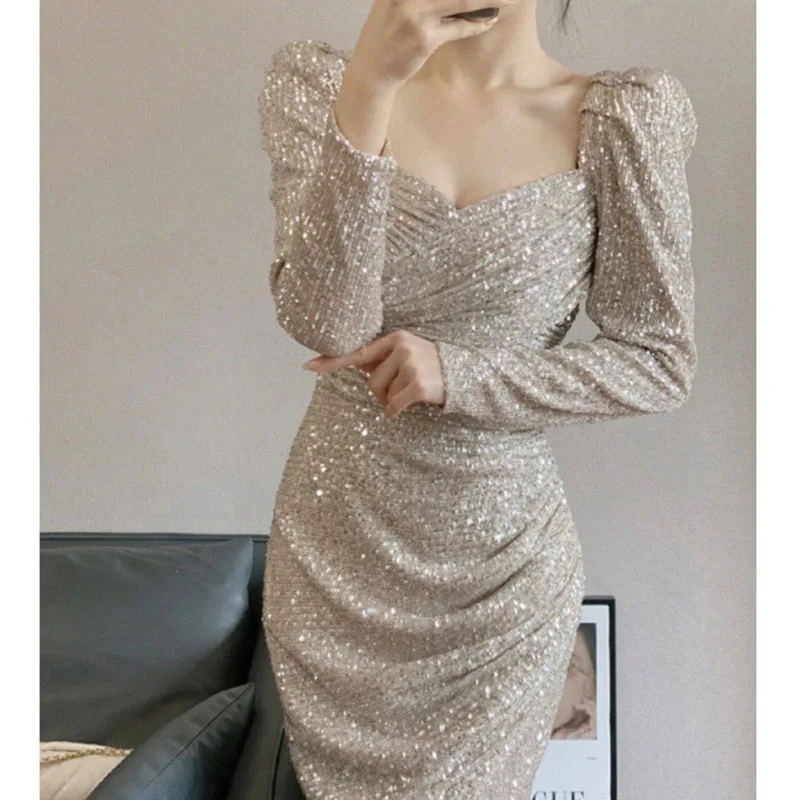 Luxury Mermaid Evening Dresses for Women Elegant Formal Long Party Dress Cocktail Wedding Dress With Sequins Square Neck Dress