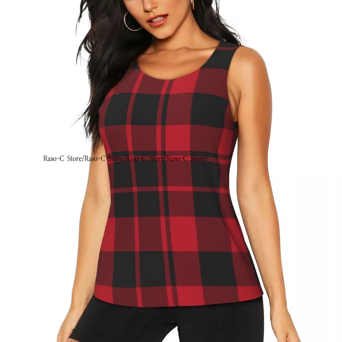 Women Sport tank Tops Loose Yoga Tops Quick Dry Workout Sport Tops Red Plaid Checkered Tartan Fitness Sport Yoga Shirt