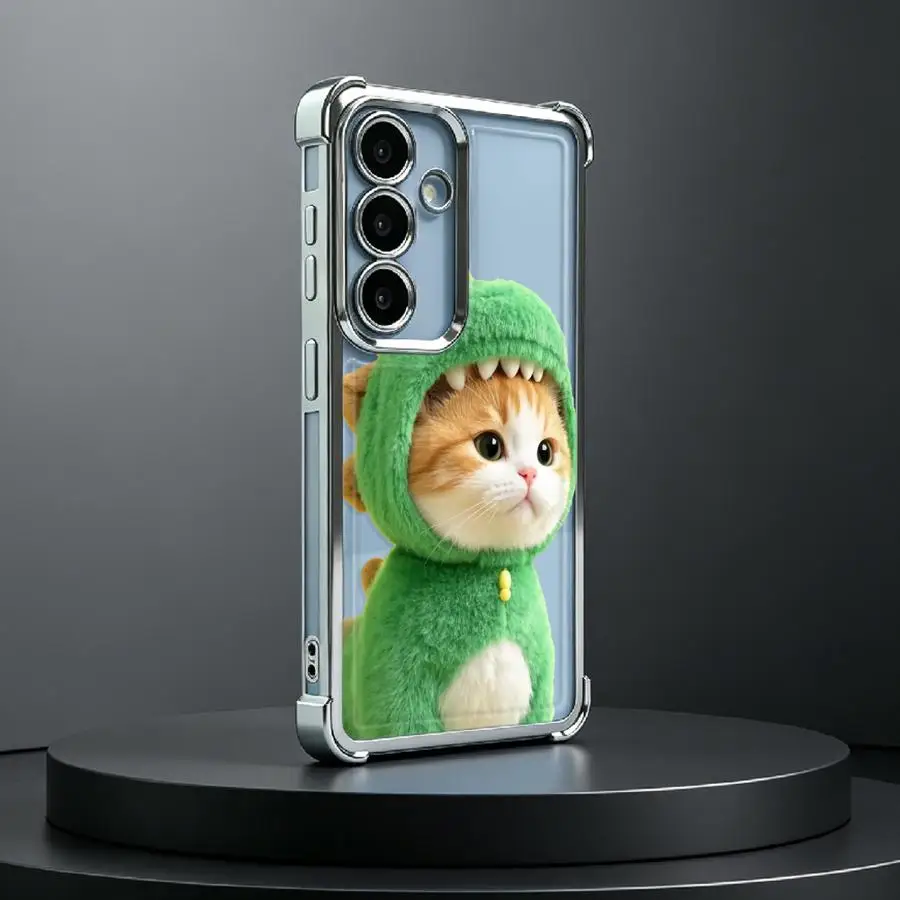 Cat In Dinosaur Hat Print Soft Phone Cover Case for Samsung Galaxy S26 Ultra S25 Edge S23 Plus S24 Note 20 S21 S22 S20 FE