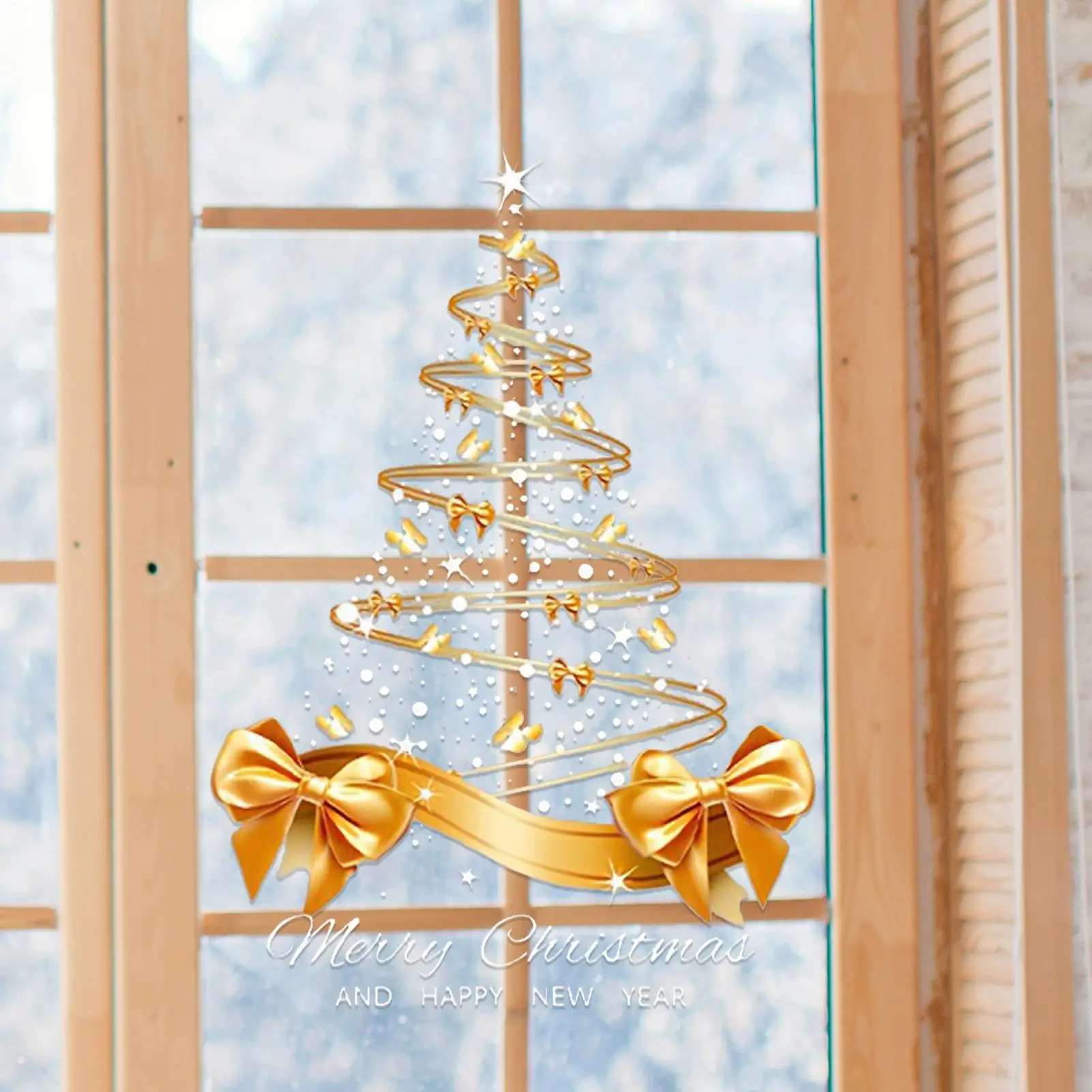 Christmas Tree Window Stickers Reusable Double-Sided Golden Christmas Tree Window Clings for Glass Doors and Windows view 5