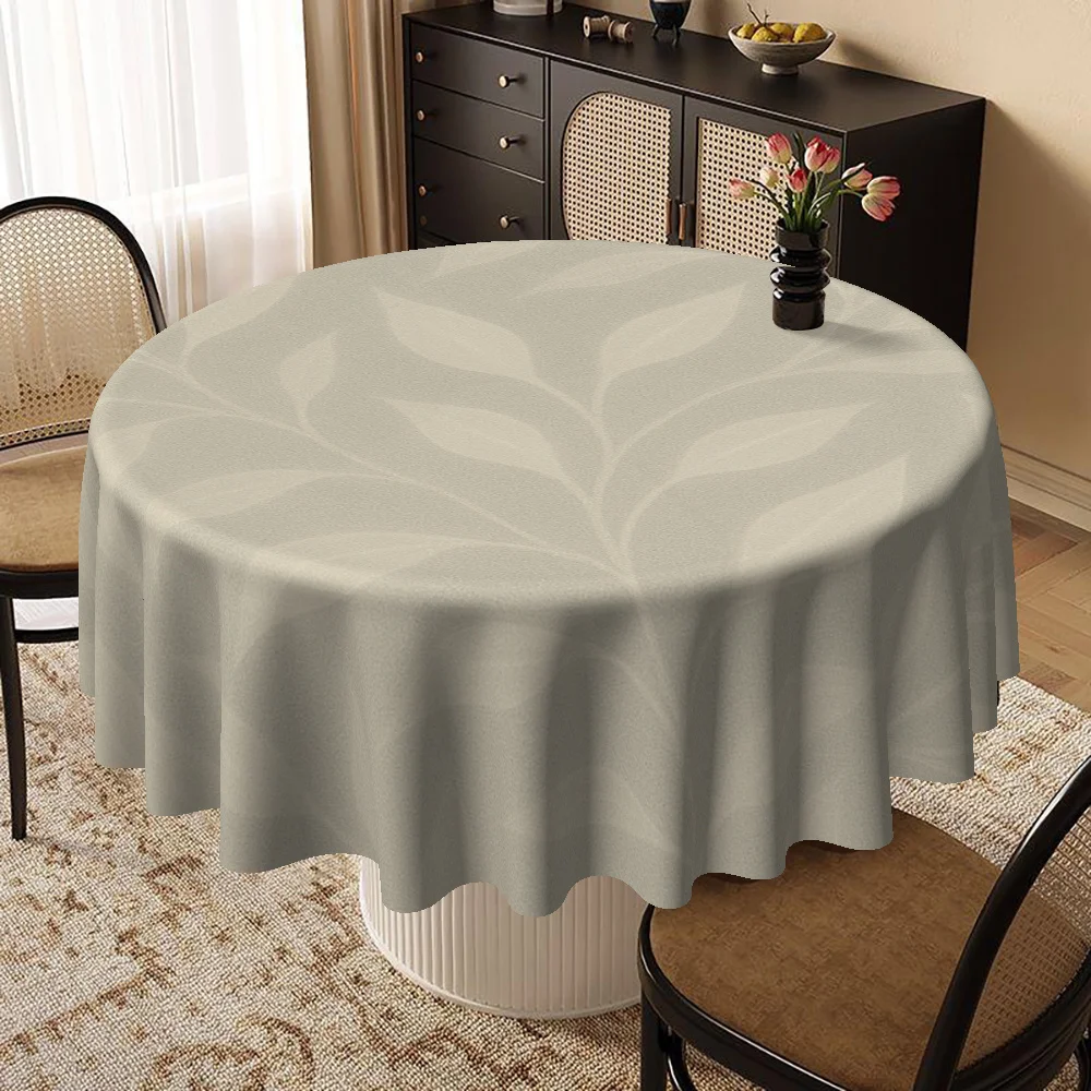 Round table cover, featuring natural theme vein patterns in light beige color design.