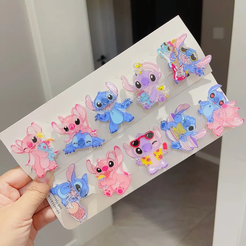 

10pcs Disney Cartoon Anime Stitch Hairpin Acrylic Girls Hair Accessories Children's Stitch Hair Cards Stitch Hair Clip Kid Gifts