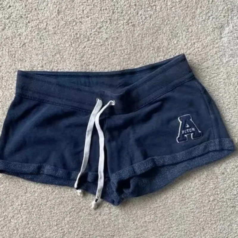 

Preppy Letter A Patch Foldover Waist Sweat Shorts, Drawstring Cuffed Hem Y2K Mini Lounge Shorts