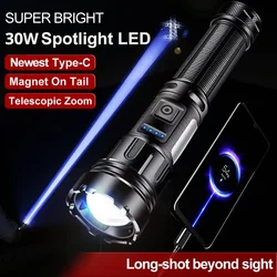 1000000 Lumens Long Shot LED Flashlight Tactical Torch Outdoor Lighting USB Rechargeable Waterproof Camping COB Zoomable Light