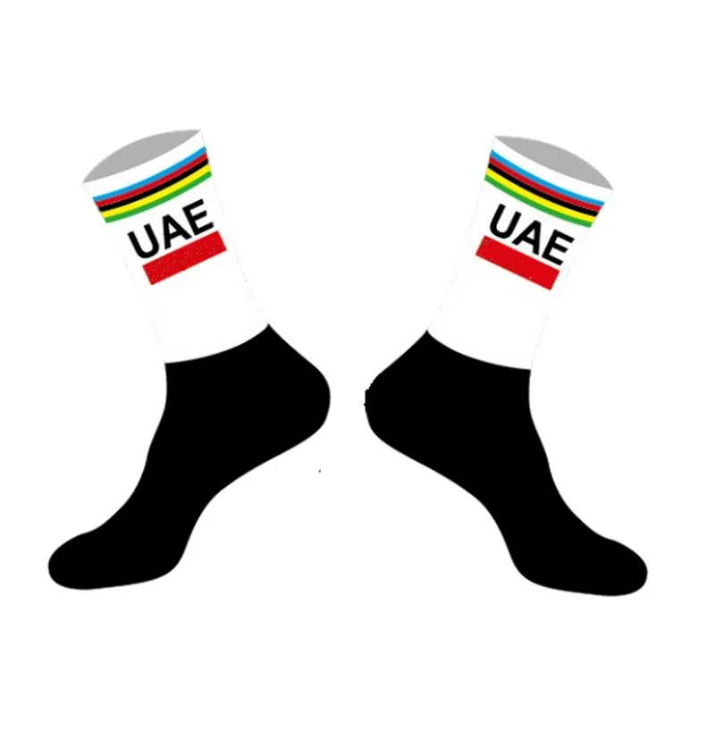 LASER CUT ONE PAIR 2024 UAE TEAM World Champion Cycling Socks Antislip Bike Racing MITI Breathable FOR Men and Women