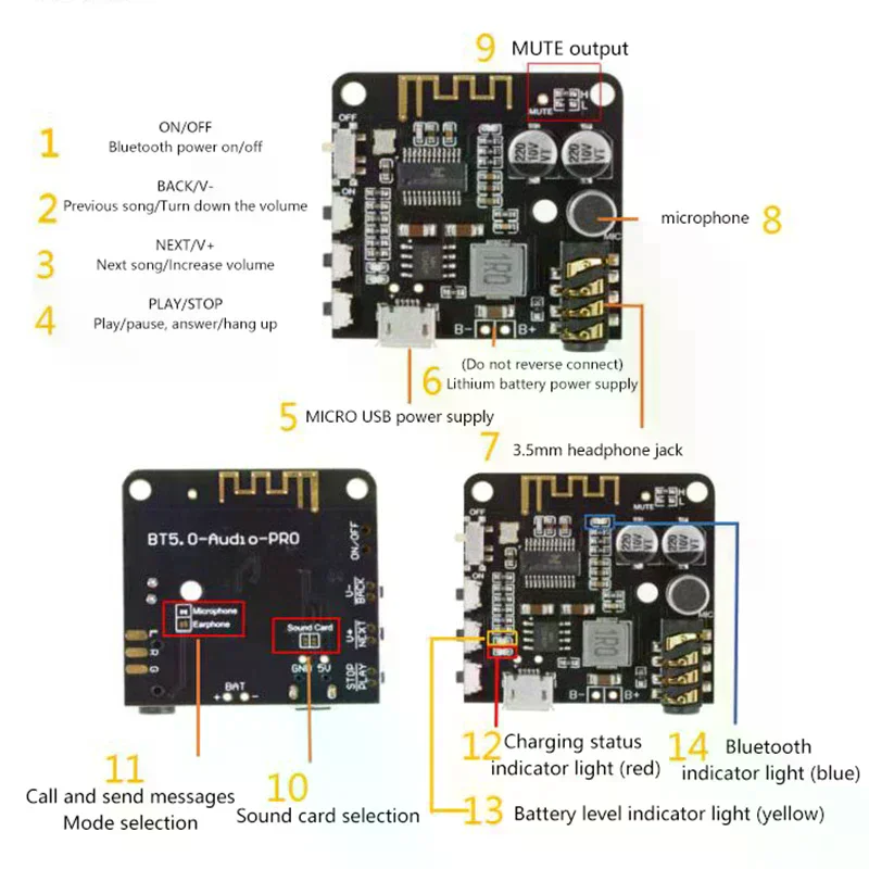 5.0 Bluetooth Audio Receiver Board Bluetooth MP3 Lossless Decoder Board Wireless Stereo Music Module Bluetooth Decoding Board