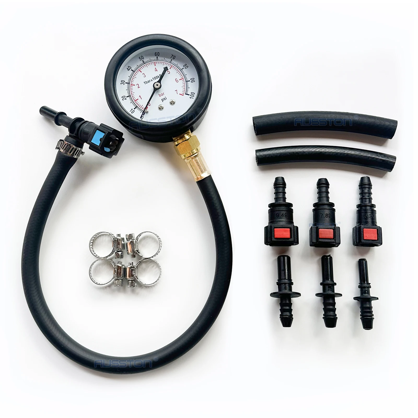 Fuel Pressure Test Kit - Quick Connected Fuel Injection Pump Pressure Tester Gauge  0-100PSI with Valve 6.3/ 7.89/ 9.49 for Car