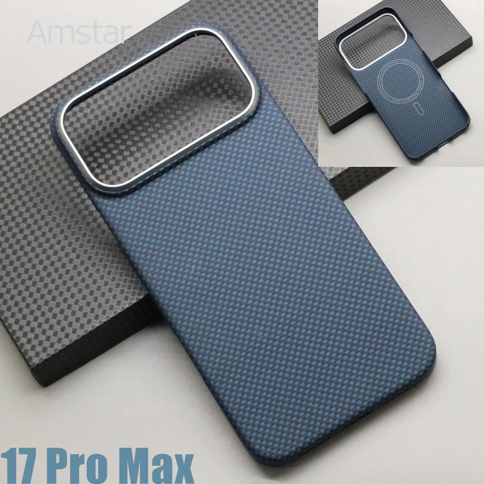 Blue Woven Pattern Carbon Fiber Magnetic Case for iPhone 17 Pro Max / 17 Pro / 17 Air / 17 Kevlar Aramid Fiber Magsafe Cover - náhled 3