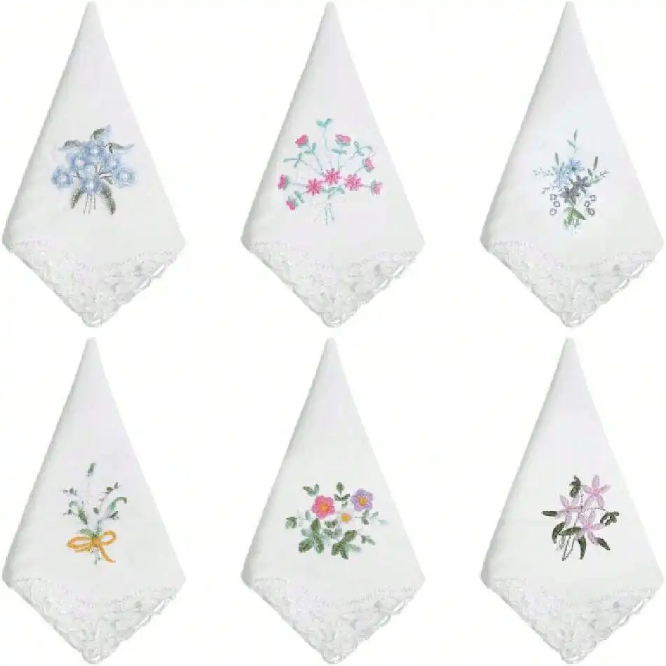 

6 PCS Women's Cotton Handkerchiefs, Ladies Handkerchiefs Soft Cotton Hankies Handkerchief Lace Wedding Hankies For Women For Weddings And Special Occasions
