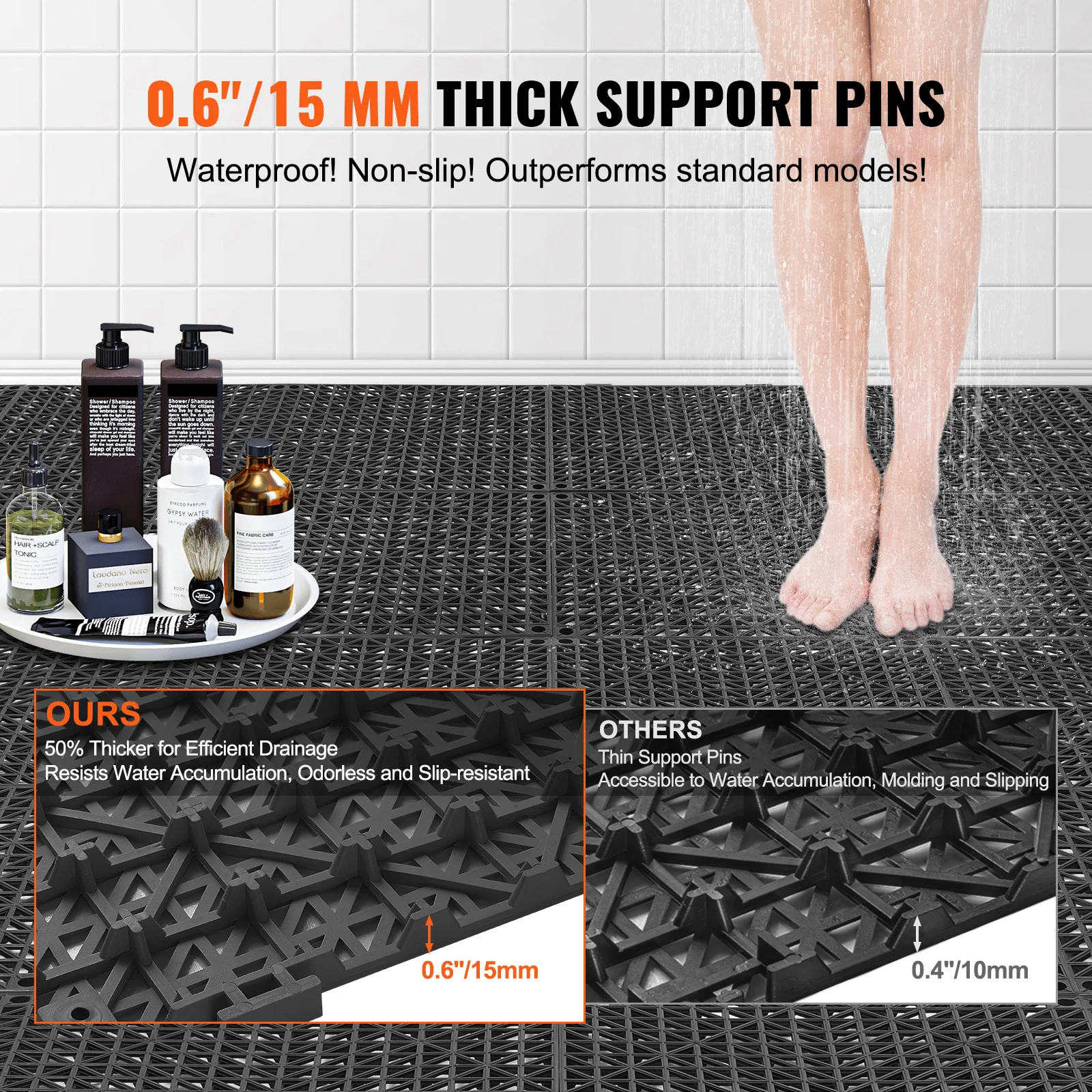 SucceBuy ประสานกระเบื้อง 12/50/55PCS 12 "x 12" Splicing Soft PVC ระบายน้ําชั้นกระเบื้องลื่นรูระบายน้ําสําหรับห้องน้ําสระว่ายน้ํา