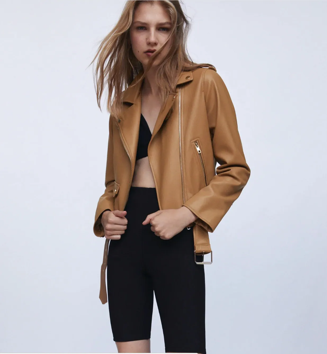 ETJ2023 Autumn and Winter New Women\'s Leather Jacket Motorcycle Zipper Jacket Slim Fit Fashion Short Coat Multiple Colors Availa