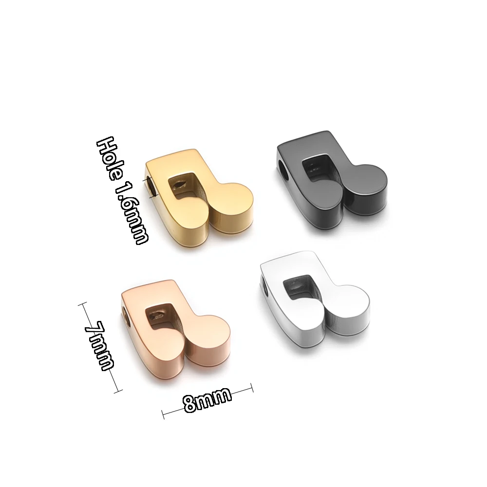 5 Stück Edelstahl Musiknoten-Perlen in Goldfarbe, Abstandsperlen für DIY-Schmuckherstellung, Handgemachte Halsketten- und Armband-Zubehörteile – Detail 3