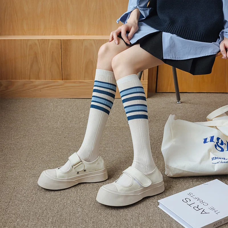 Women New Japanese Stockings Winter Thicken Warm Short Cotton Casual Multicolor Striped Socks Thigh High Socks For Women image 3