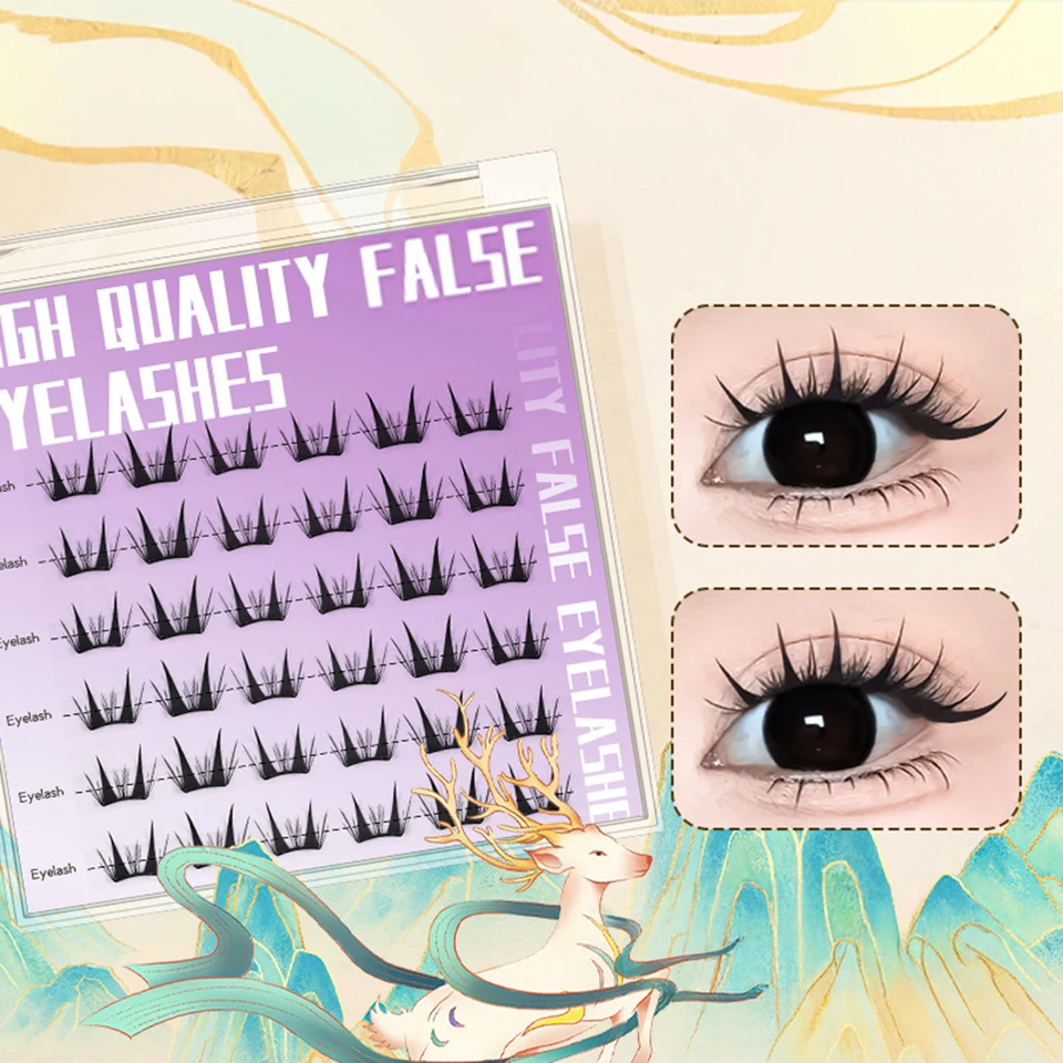 Pestañas Postizas Naturales para Cosplay, Sin Pegamento, Grupos de Pestañas para Efecto Levanta Ojos, DIY, con Herramientas de Maquillaje 2