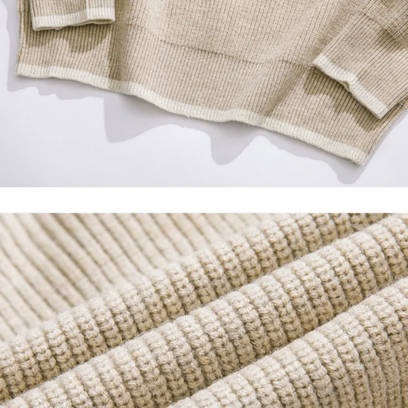 ゆったりとしたニットプルオーバー,男性用,シックなパッチワーク,韓国スタイル,オールマッチ,長袖,ラウンドネック,若者向け,秋冬