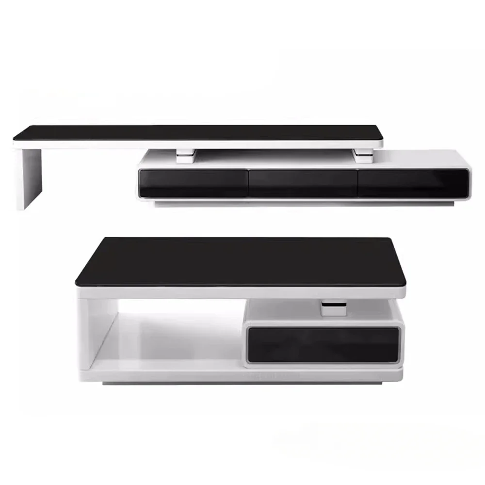 Modern  Shiny White / Black TV Stand & Smart Coffee Table, TV Cabinet & Center Table for Living Room Home Furniture