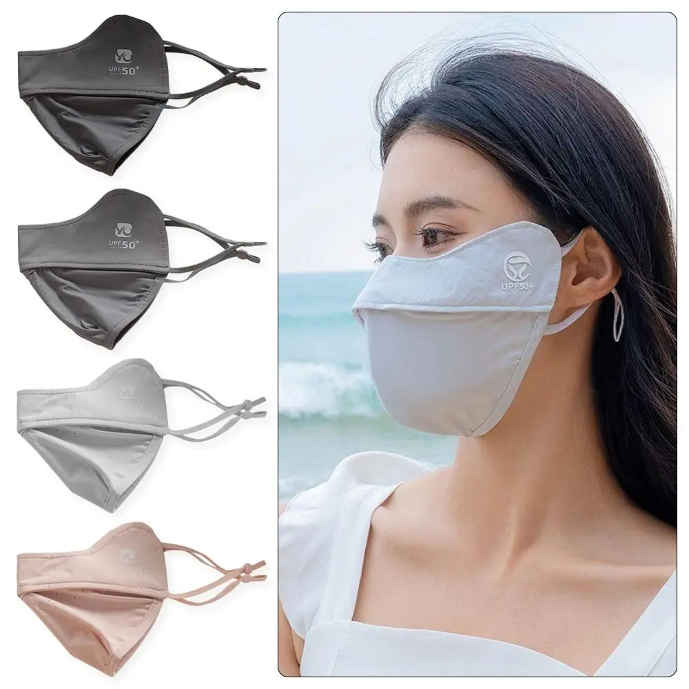 

1Pcs Sun Protection Face Mask Durable Driving Anti-UV Face Shield Ice Silk Solid Color Summer Sunscreen Mask