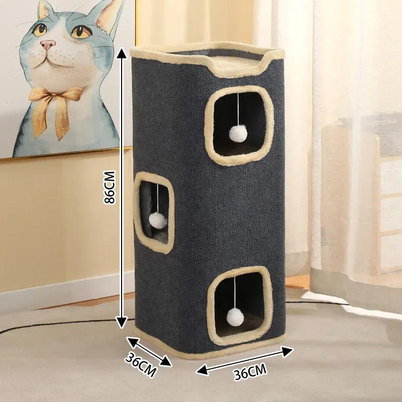 3-tiers Cat Bed Pet House Covered Cave with soft mat Large Hideaway Cat Tent with Fluffy Ball Hanging Accessories