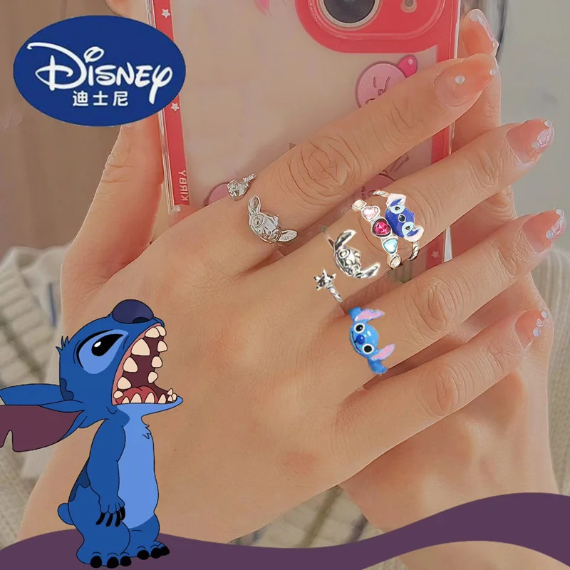 New Anime Stitch Ring Kawaii Lilo & Stitch Open Ring Adjustable Cartoon Woman Jewelry Accessories Kids Gifts