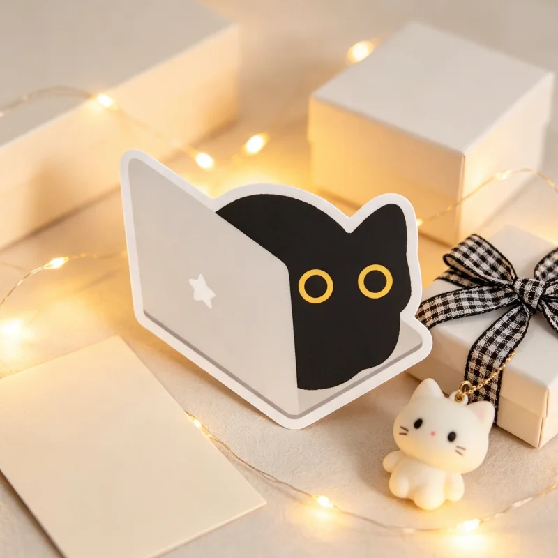 Black Cat Void Working Laptop Loafing Sticker Matte Vinyl Waterproof Cute Silly Cosplay Accessories Cat Gift For Laptop Phone