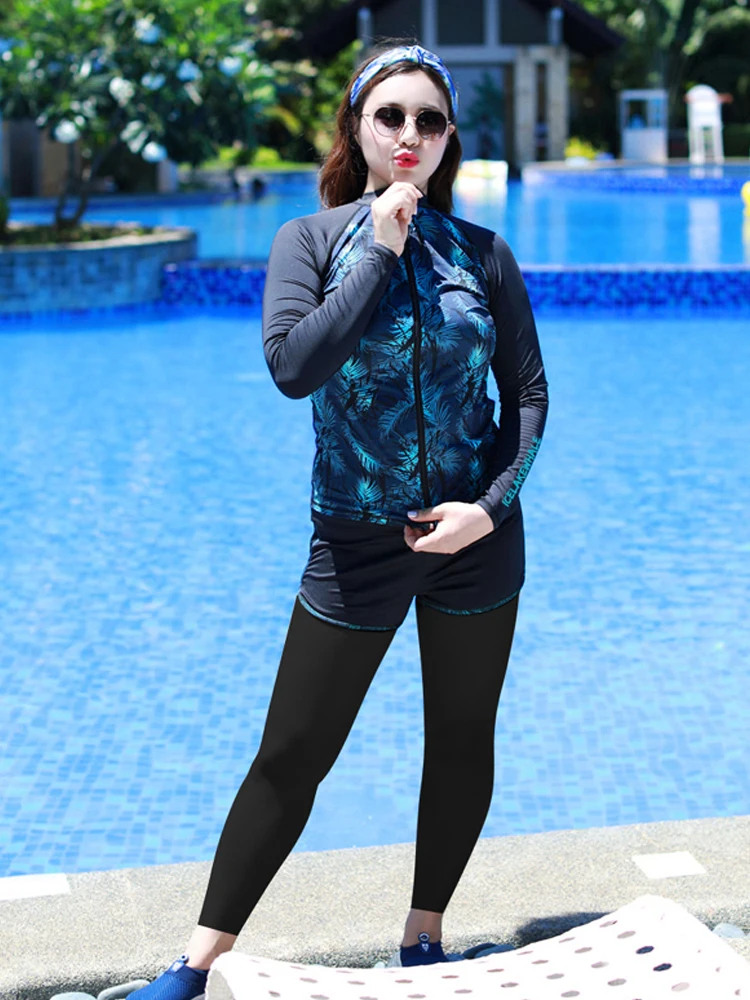 

Женский купальный костюм больших размеров из двух частей, быстросохнущий, консервативный, из пяти предметов, прочный, с длинными рукавами, в стиле русалки, для дайвинга...