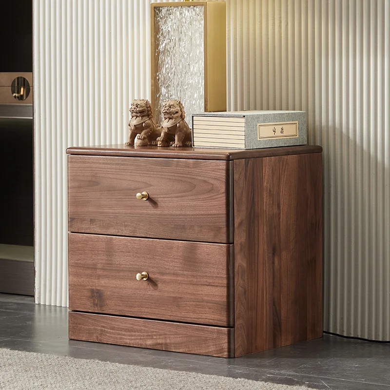 

North American black walnut bedside table, modern light luxury double pumping bedroom storage cabinet