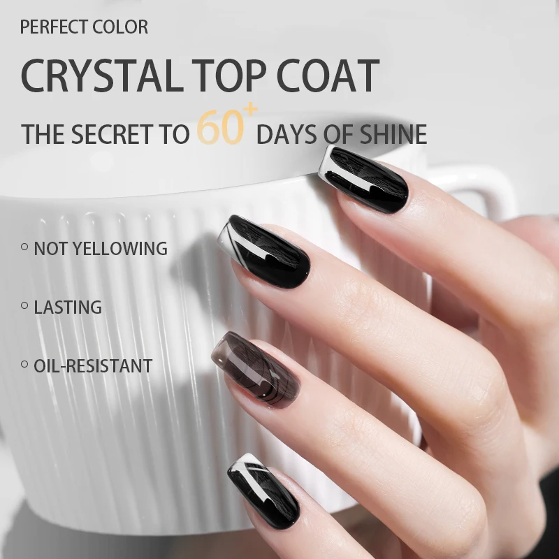 PERFECT COLOR 12ml Crystal Glossy Gel Top Coat Scratch Resistant High Gloss Soak Off Gel Nail Polish Finish Long Lasting for UV