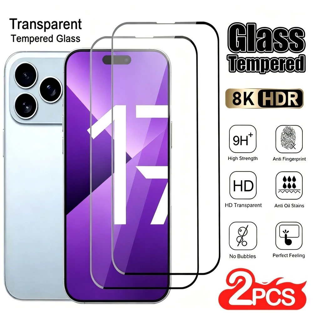 

2Pcs High Clear Tempered Glass for iPhone 17 16 15 14 Pro Max Air 16e 17e Screen Protector for iPhone 15 14 Plus 13 12 11 Pro
