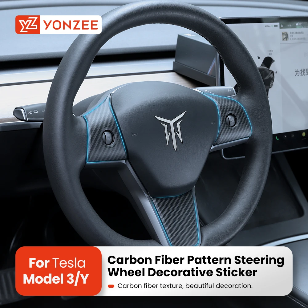 For Tesla Model 3 Model Y Car Steering Wheel Frame ABS Carbon Fiber Steering Wheel Decor Cover Stickers Interior Accessories