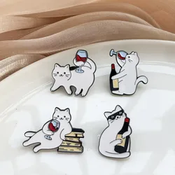 Funny Cartoon Cat Drink Red Wine Enamel Brooch Fashion Cute Kitty Lapel Badge Pins Jewelry Party Gift For Women Girls