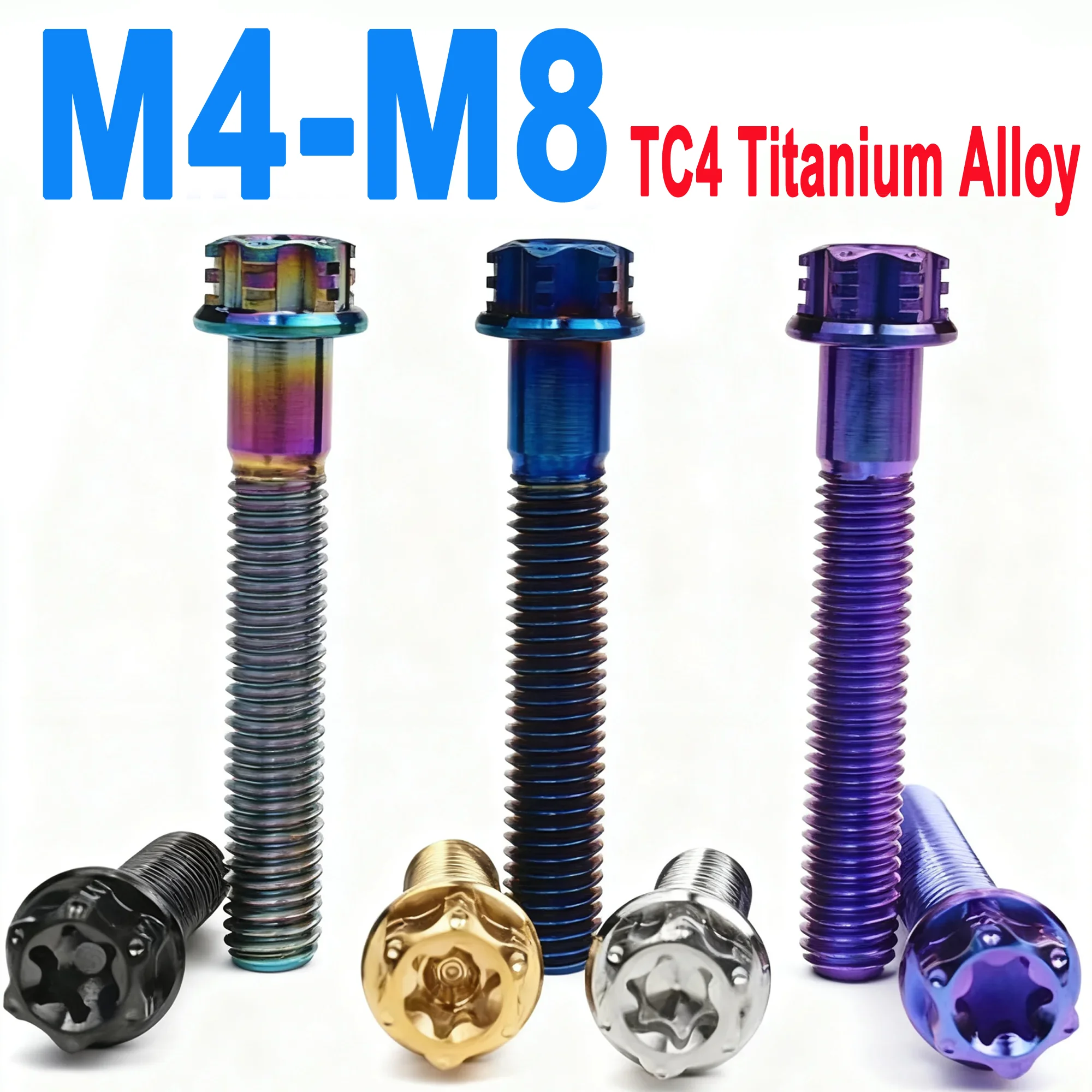 1Pcs TC4 Titanium Alloy Bolt M4 M5 M6 M8 External Hex Flange Torx Six-Lobe Head Screw For Motorcycle Engine Grade 5