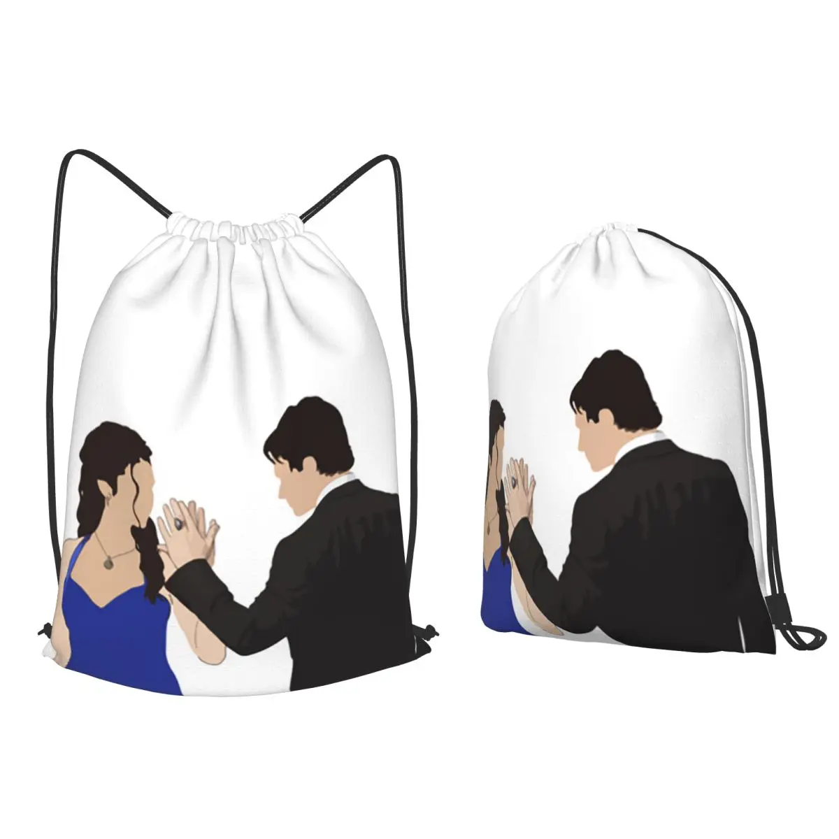 The Vampire Diaries Damon Salvatore And Elena Backpacks Casual Drawstring Bundle Pocket Sports Bag Book Bags for Man Woman