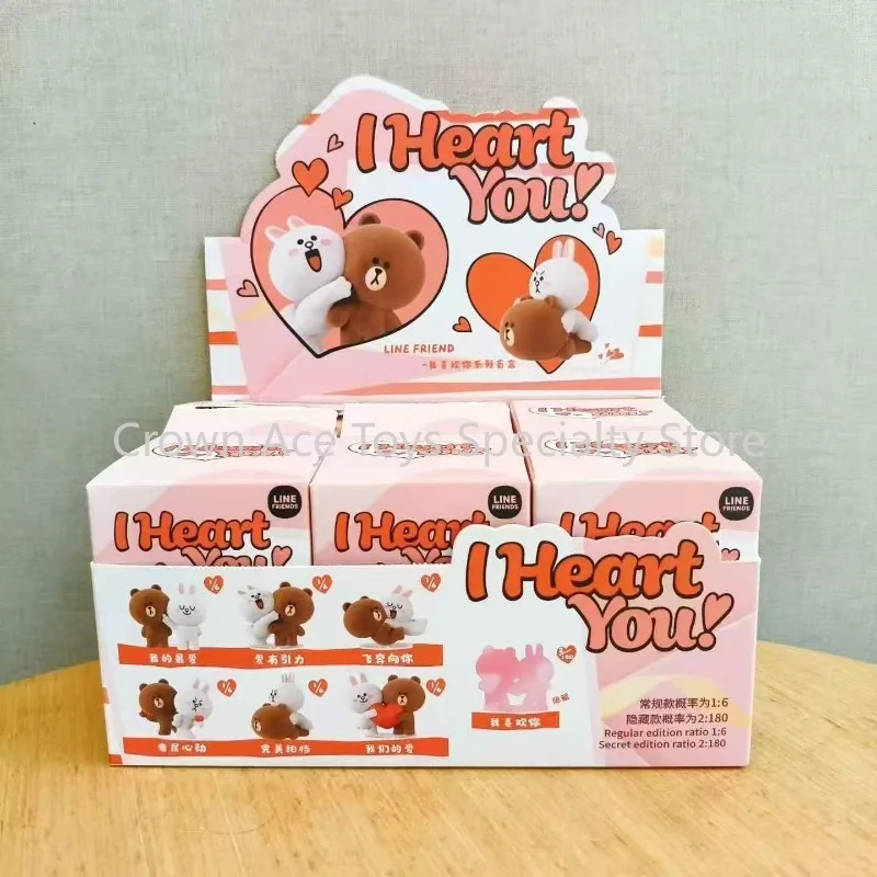 Original LINE FRIENDS Romantic Love Heart Theme Blind Box Figure Cute Brown Cony Statue Couple Valentine Gifts Collectible Toys