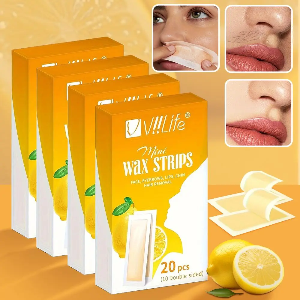 Facial Wax Strips, Facial Hair Removal, Quick and Painless Hair Removal Kit, for All Skin Types, 10/20 Pieces ﻿