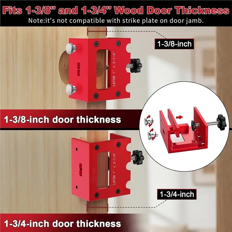 FULL-Door Latch Mortise Tool For Router, Aluminum Alloy Door Latch Template Kit Fits 1-3/8