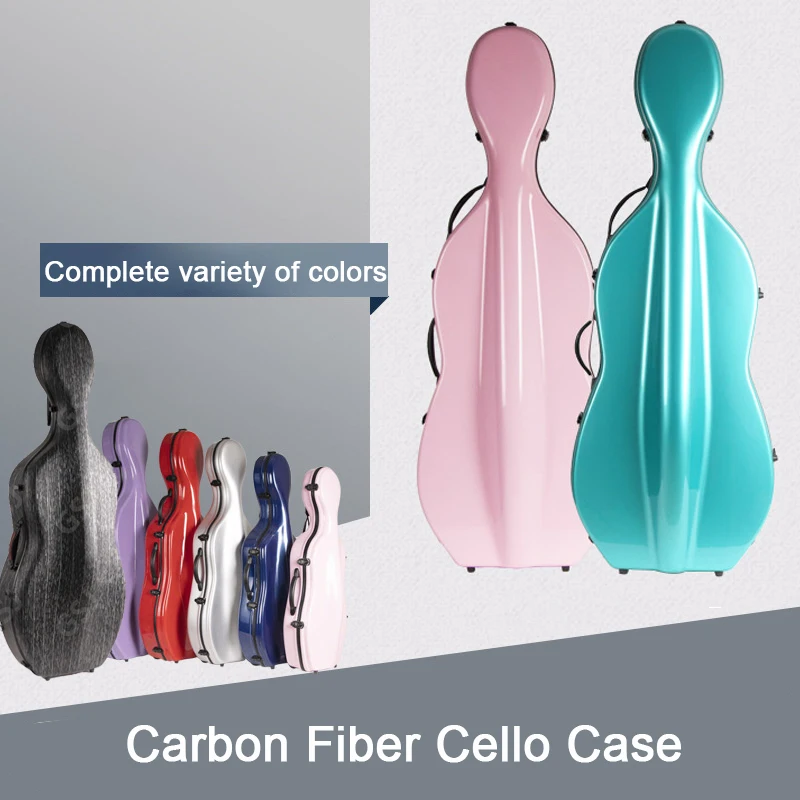 Most popular carbon fiber cello case 4/4 3/4 1/2 1/4 1/8 Full Size cello case FRP carbon fiber cello hard case 5.4kg colourful