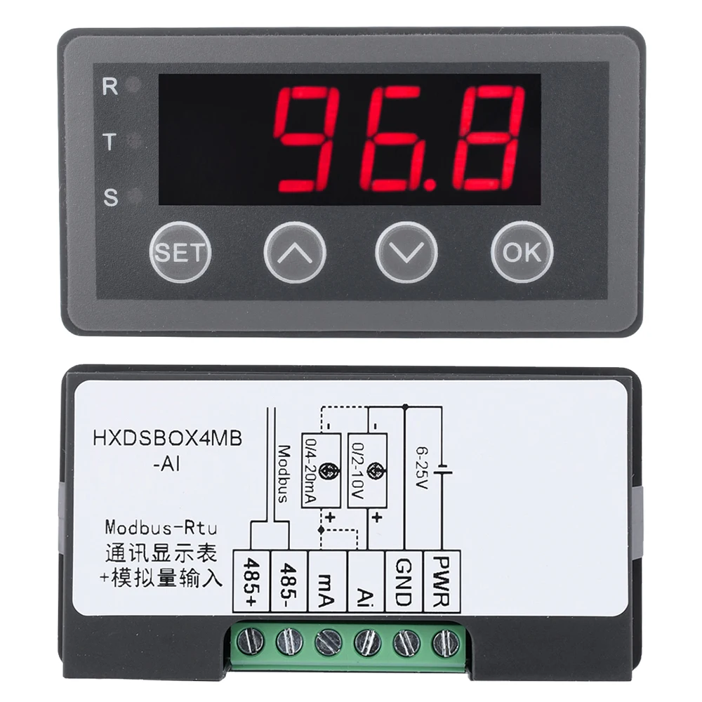 Medidor de Display Digital 010v 020ma 2-10v 4-20ma Entrada de Sinal Analógico 8-25v Indicador Medidor de Painel de Processo Saída de Relé Porta Rs485