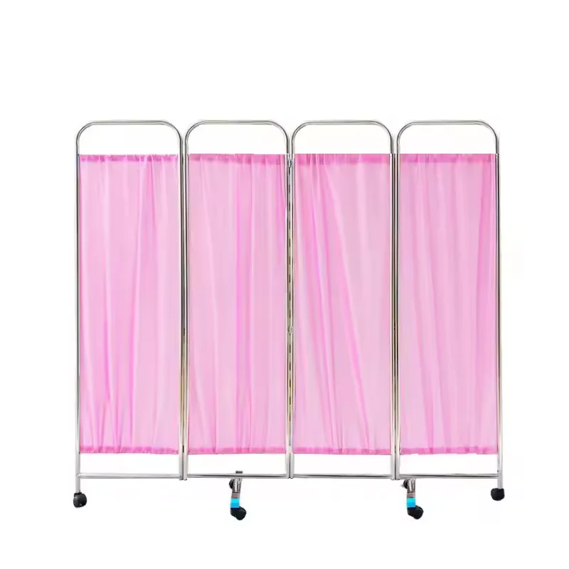 High Quality Hospital Ward Screen Foldable Stainless Steel Medical Screen With Wheels