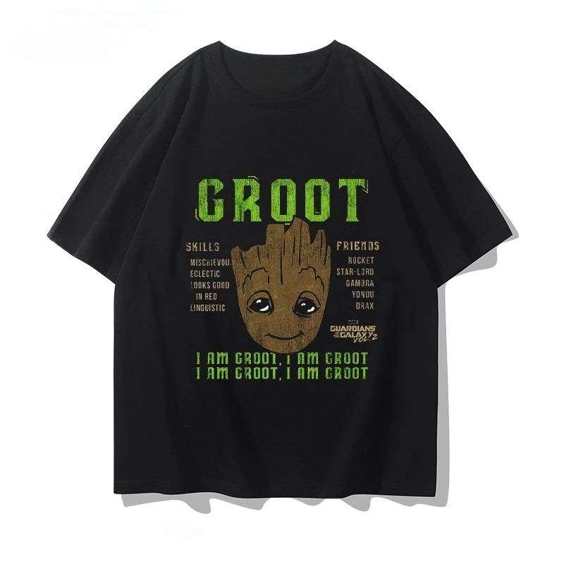 Marvel genuino de alta calidad Rocket Raccoon Groot Tree Man impreso manga corta hombres y mujeres cuello redondo Camiseta suelta
