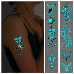 Pegatina de tatuaje luminoso azul, ciervo brillante, serpiente, tatuaje temporal impermeable, tatuaje falso para acampar, arte corporal, mujeres, hombres, Fiesta en el Club