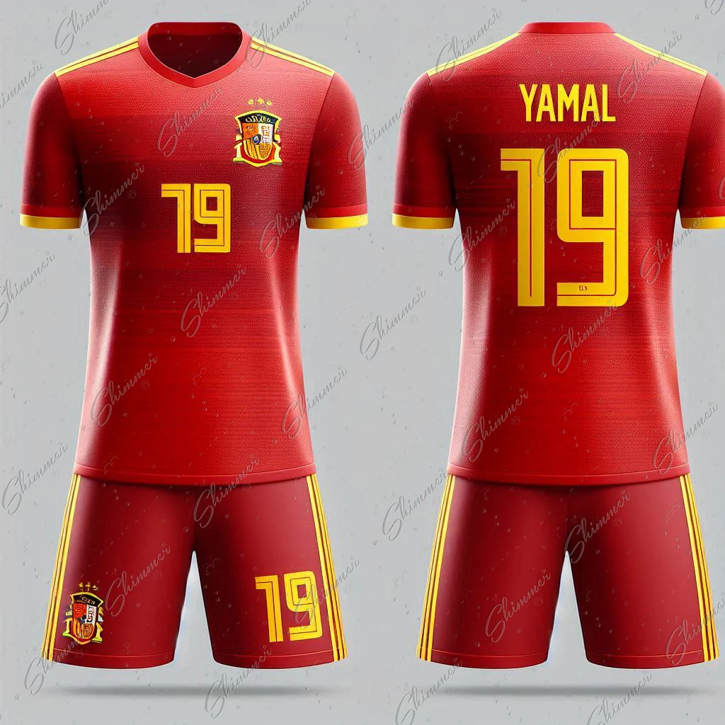 Soccer Uniform 2pc Short Sleeves Spain Style Pop Kids Youth Training And Competition Sports Tracksuit Man Soccer Jersey Clothing