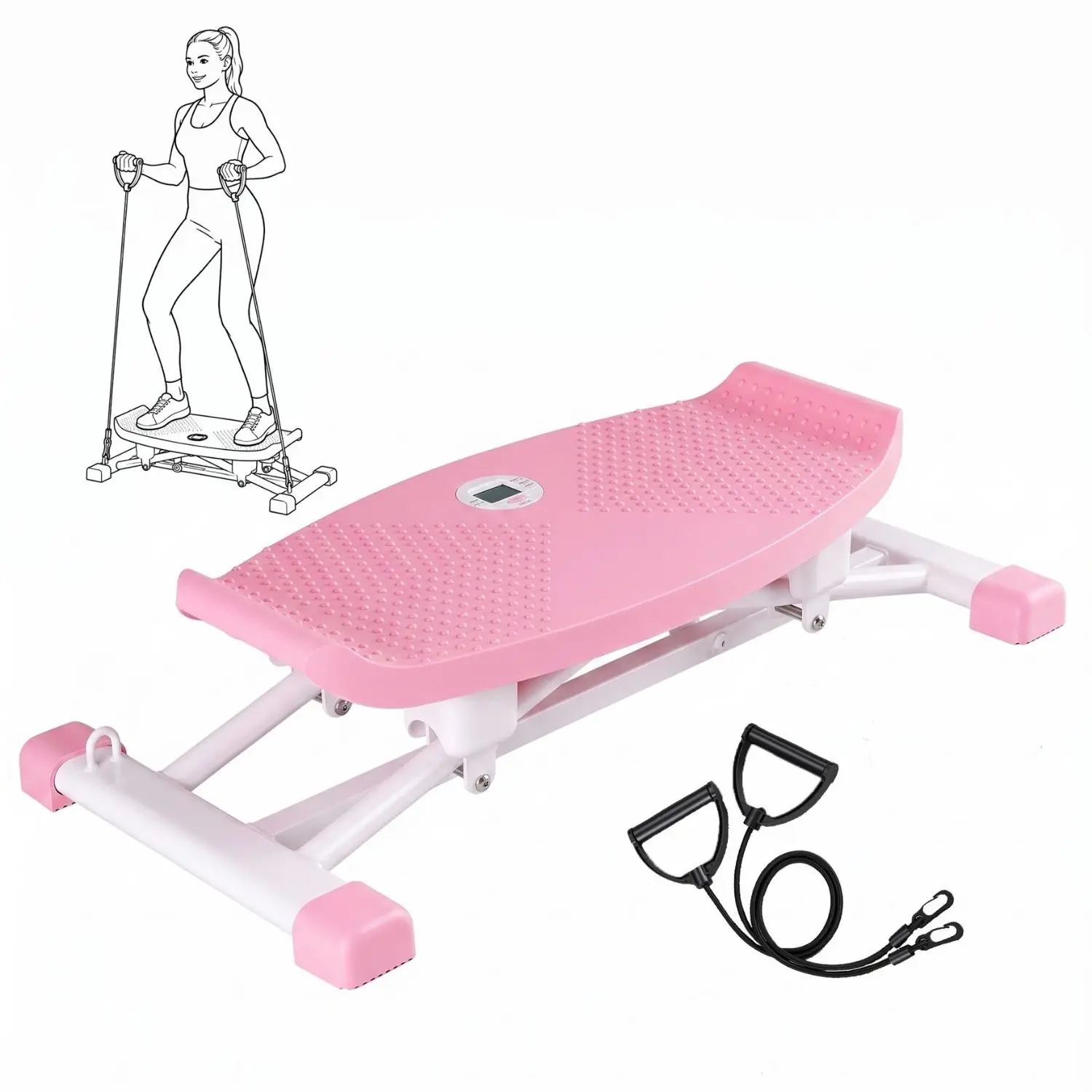 Indoor Ski Simulator Trainer, Portable Balance Board with Resistance Bands & LCD Monitor, Silent Home Gym Fitness Equipment for Full Body Core Leg Workout