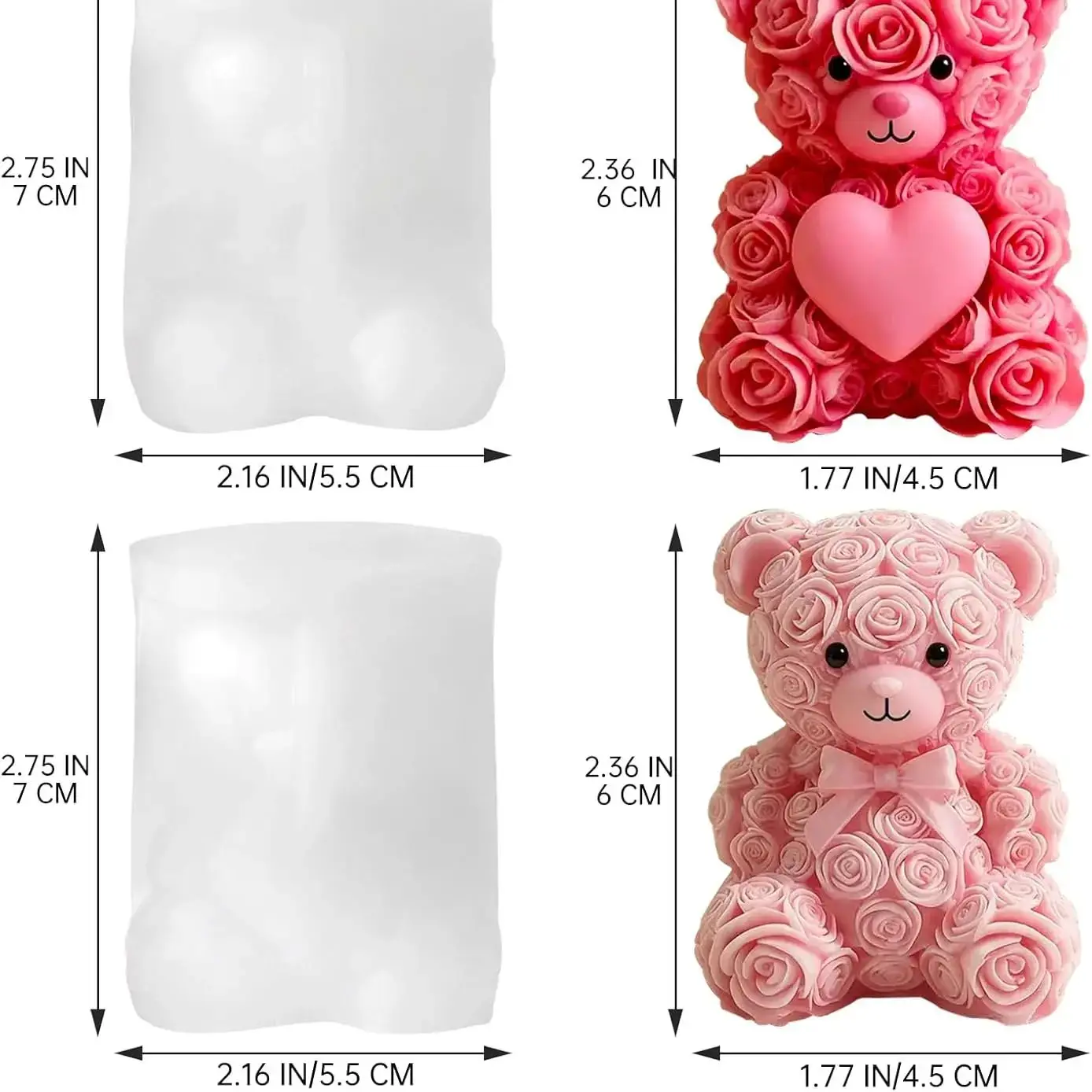 2PCS 3D Rose Bear Candle Molds Teddy Bear Silicone Molds for Epoxy Resin DIY Candle Soap Chocolate Cake Making Valentine's Day B view 2