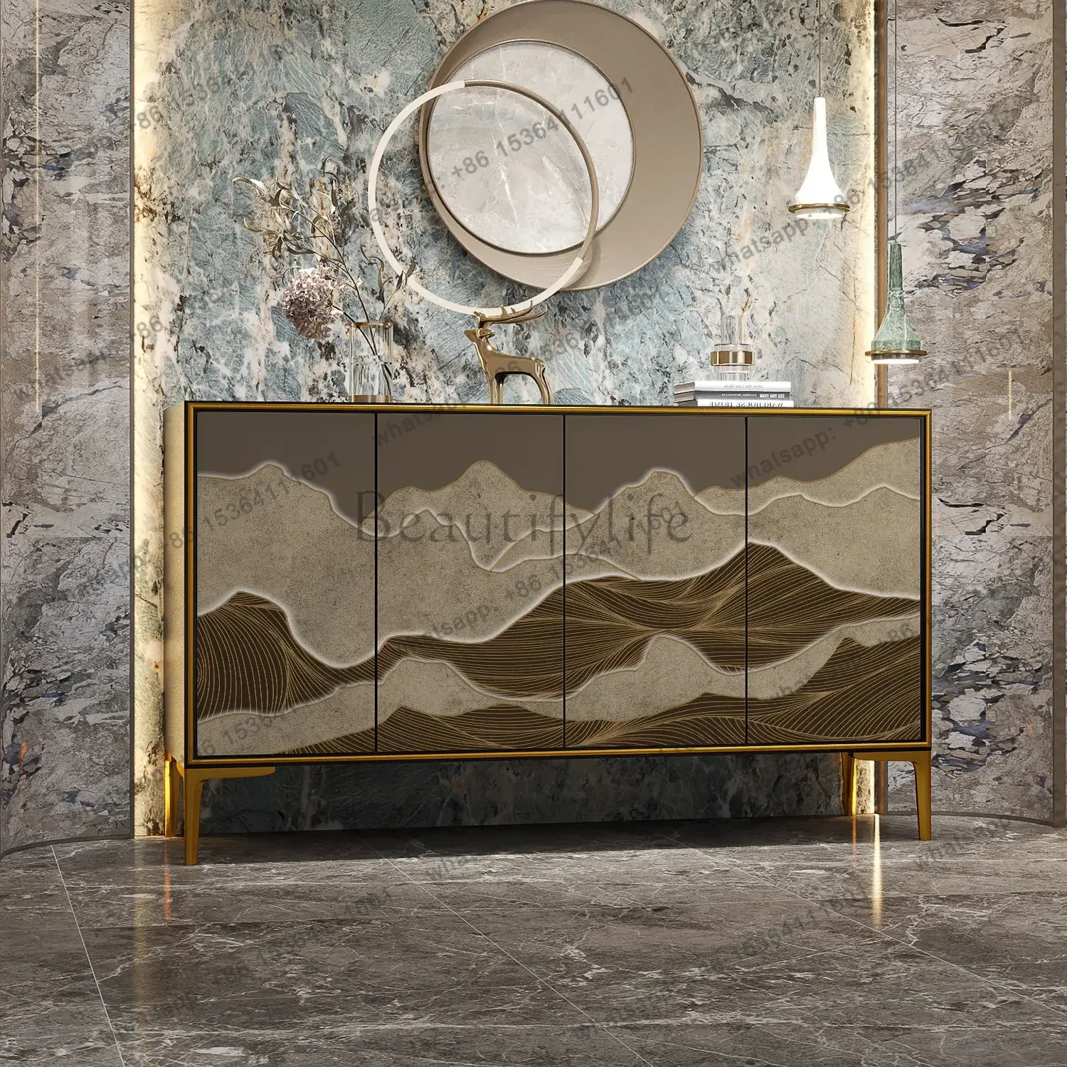 LJY  Light luxury modern solid wood dining side cabinets, household wall-facing hallway cabinets, hotel storage lockers