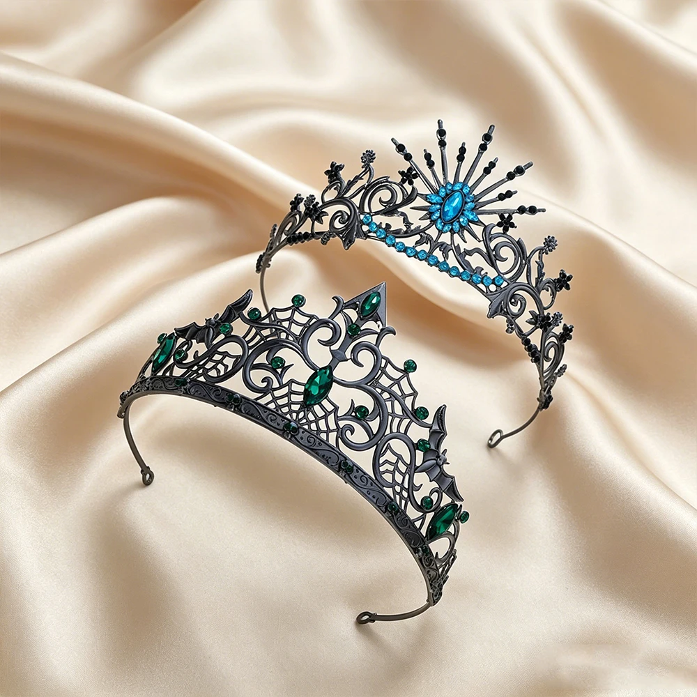 1/2pcs Small Niche Design Dark Cool Fashion Gorgeous Rhinestone Crown Bride Character Midnight Party Outfit Hair Accessory