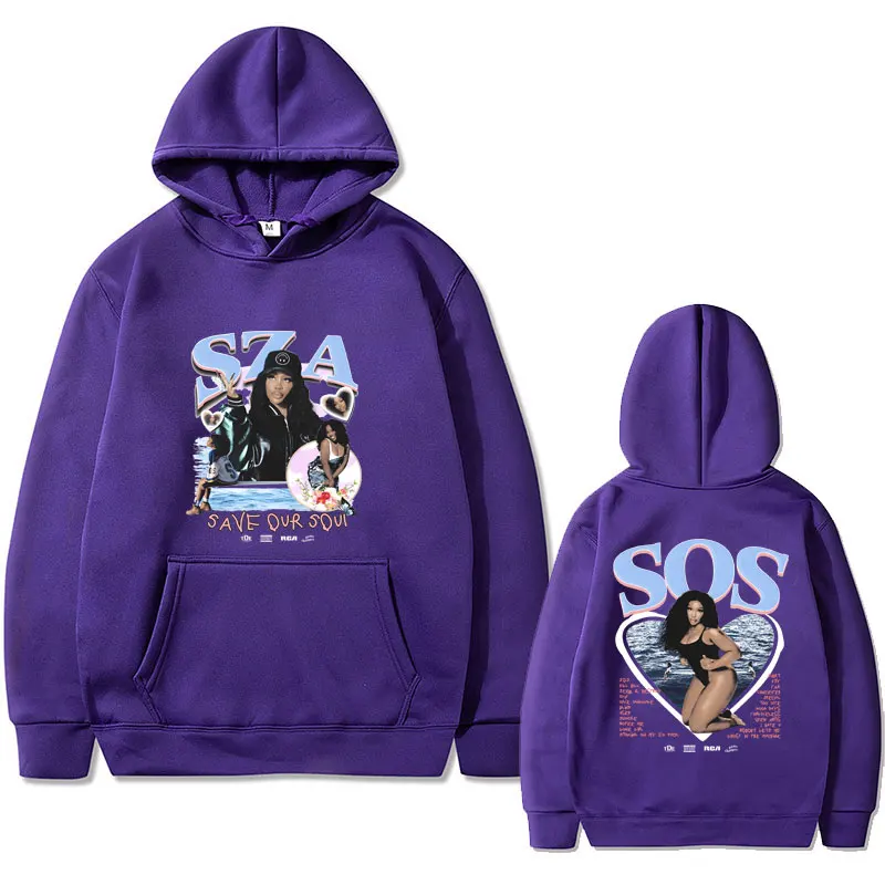 Singer SZA SOS Save Our Soul Graphic Print Hoodie Men Women Hip Hop Rock Style Sweatshirt Unisex Casual Fleece Cotton Hoodies